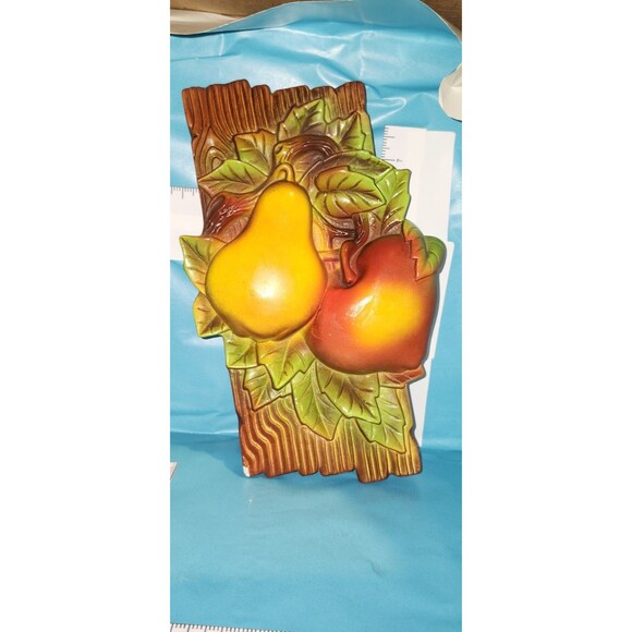 Vintage Chalkware Fruit Wall Plaques – Retro Kitchen Decor 1960s Set of 2 - Picture 1 of 8